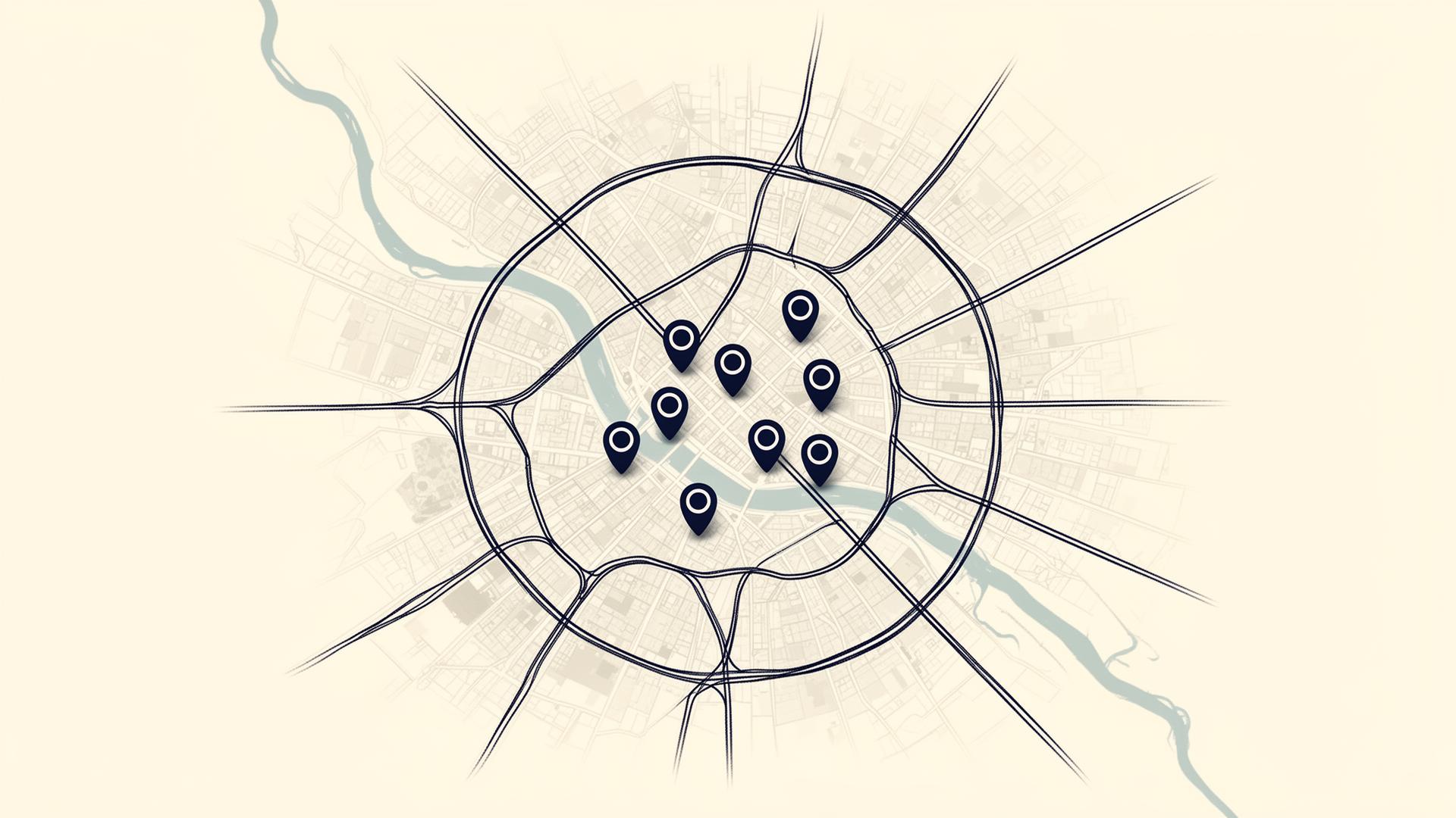 Mapa editorial de Madrid con pines en los distritos de recogida
